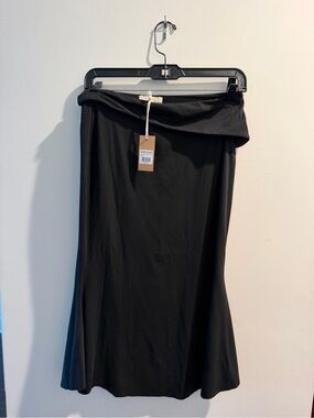 Eladay Black Fold-Over Waist Midi Skirt - Streamlined A-Line